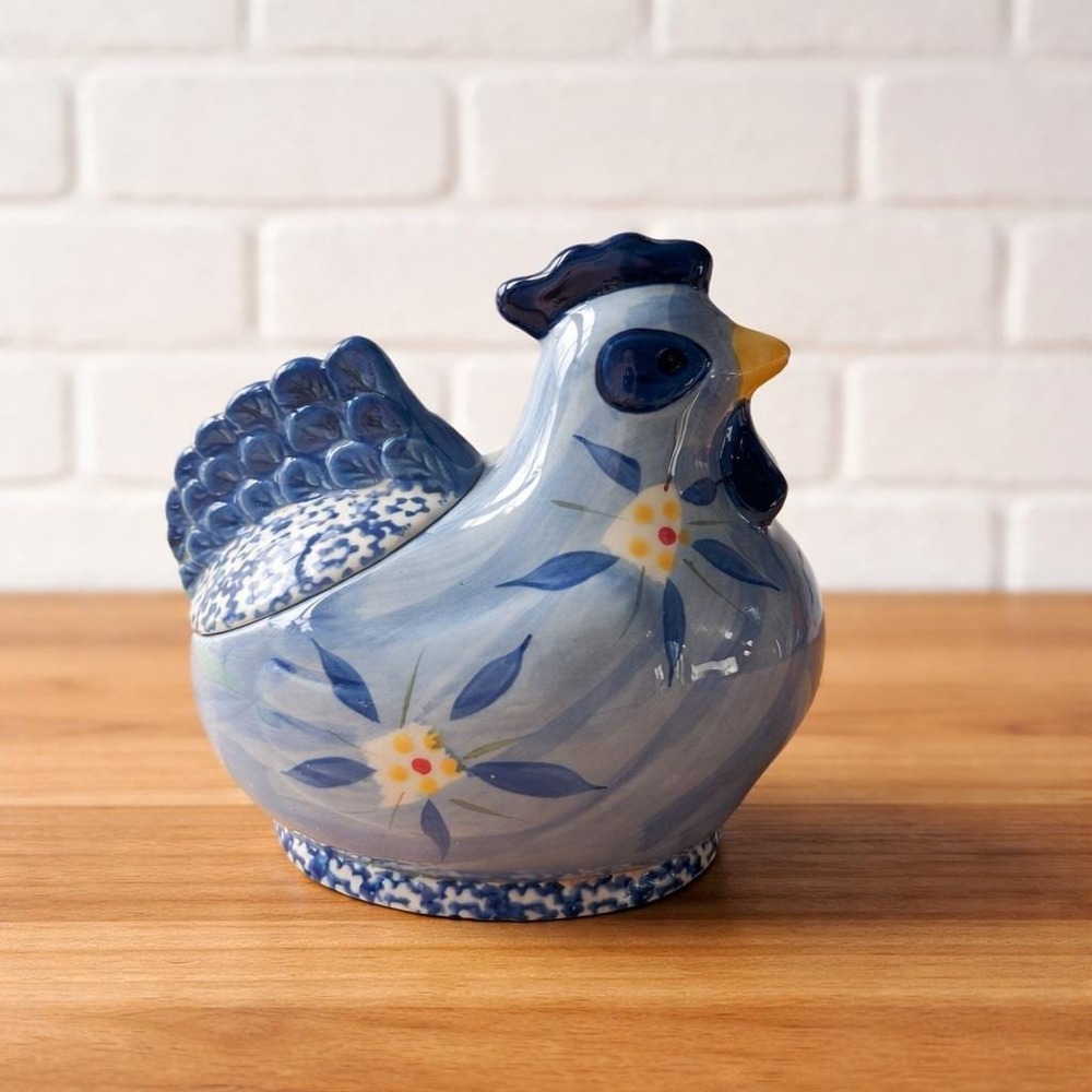Temp-tations Old World Blue Figural Chicken Canister by Tara 1990s